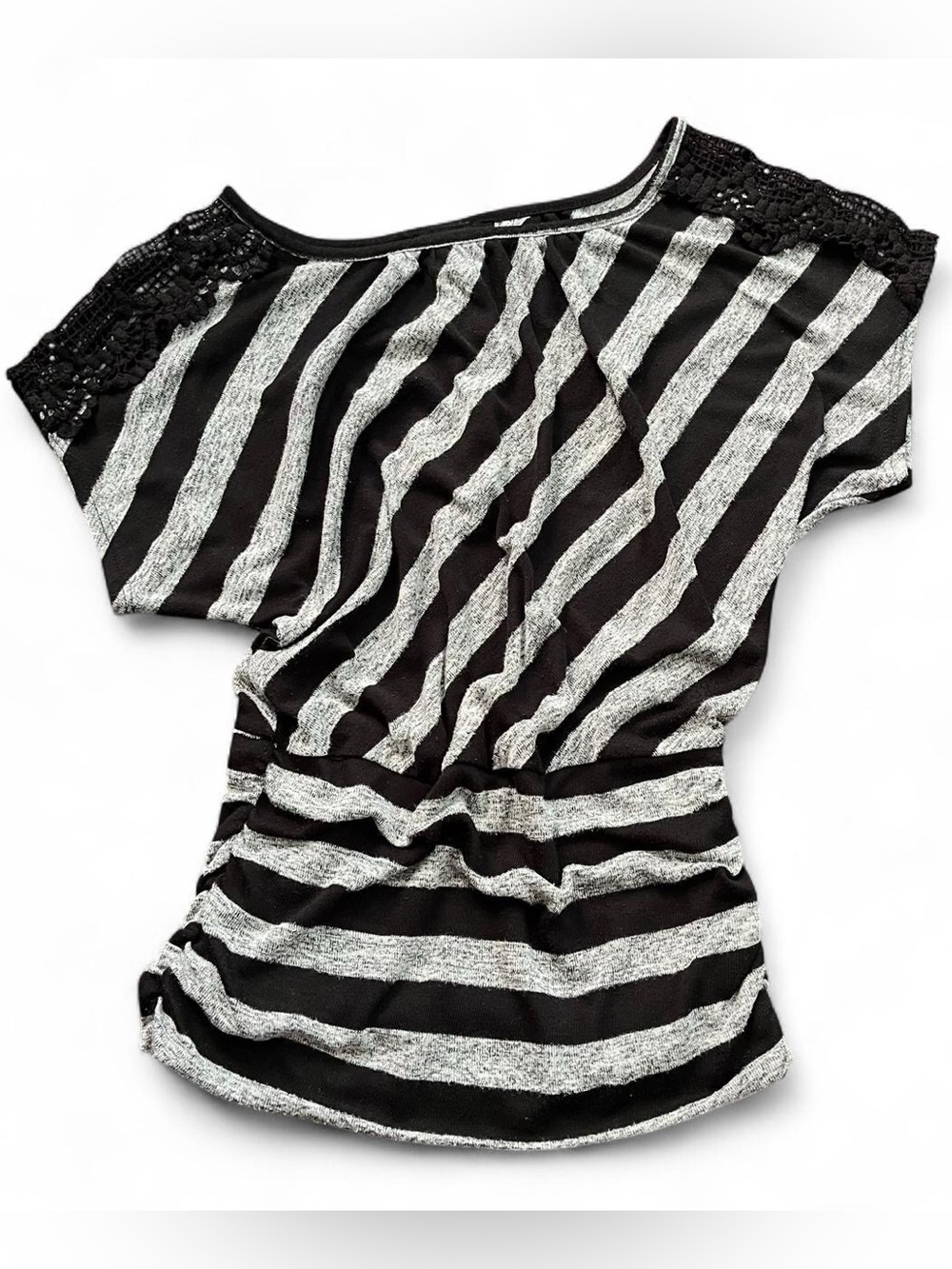 Iz Byer Black Striped Dolman Top